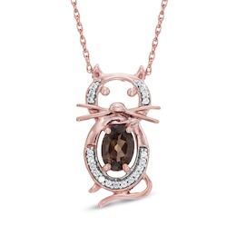 Oval Smoky Quartz and 0.10 CT. T.W. Diamond Cat Pendant in 10K Rose Gold