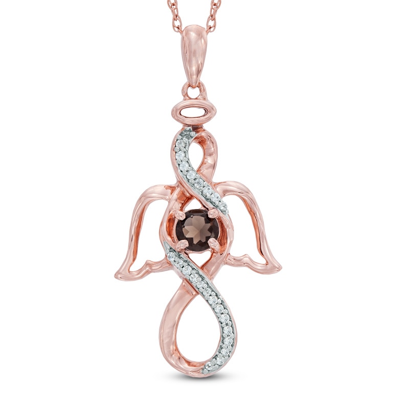 4.2mm Smoky Quartz and 0.09 CT. T.W. Diamond Infinity Angel Pendant in 10K Rose Gold