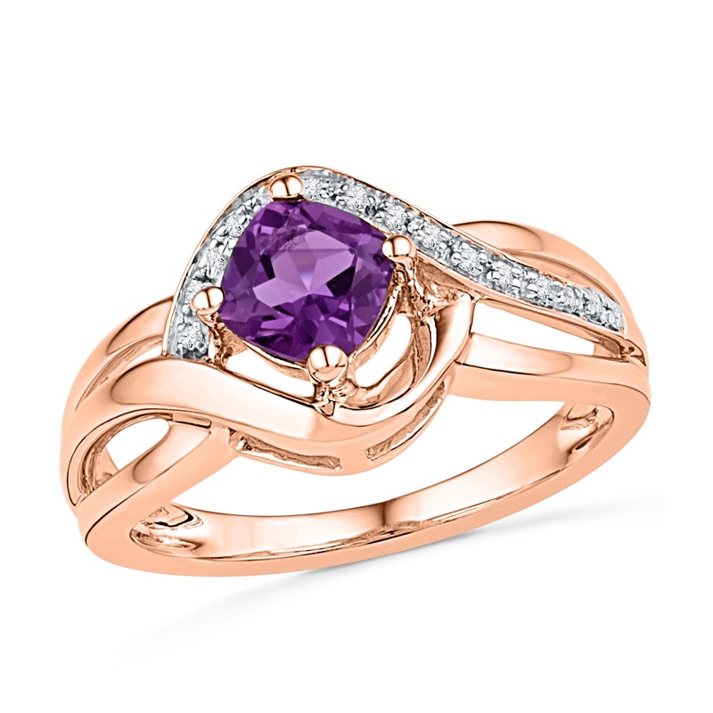 5.0mm Cushion-Cut Amethyst and Diamond Accent Ring in 10K Rose Gold