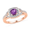 Thumbnail Image 1 of 5.0mm Cushion-Cut Amethyst and 0.11  CT. T.W. Diamond Frame Ring in 10K Rose Gold