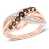 Thumbnail Image 0 of Smoky Quartz and Diamond Accent Slant Ring in 10K Rose Gold