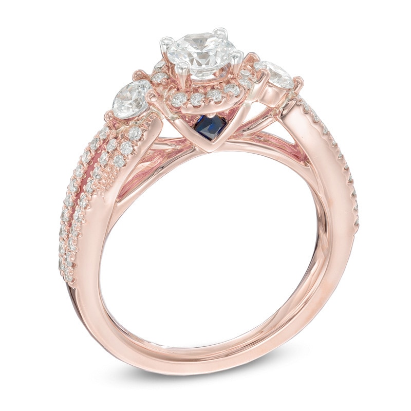Vera Wang Love Collection 0.95 CT. T.W. Diamond Three Stone Split Shank Engagement Ring in 14K Rose Gold|Peoples Jewellers