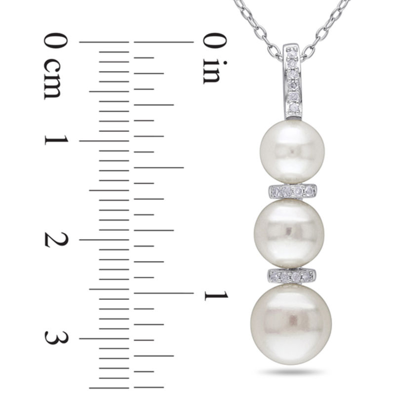 6.0-8.5mm Freshwater Cultured Pearl and 0.07 CT. T.W. Diamond Triple Drop Pendant in Sterling Silver