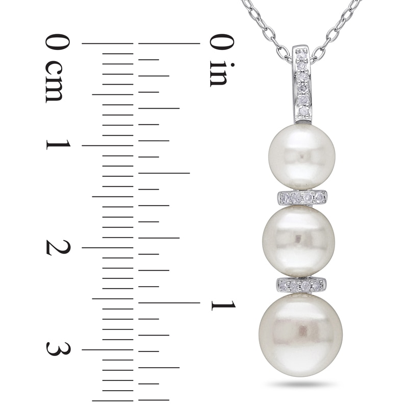 6.0 - 8.5mm Cultured Freshwater Pearl and 0.07 CT. T.W. Diamond Triple Drop Pendant in Sterling Silver