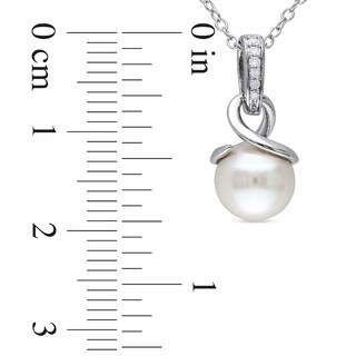 8.0-8.5mm Freshwater Cultured Pearl and Diamond Accent Loop Pendant in Sterling Silver