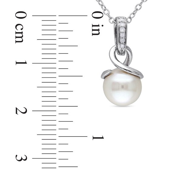 8.0-8.5mm Freshwater Cultured Pearl and Diamond Accent Loop Pendant in Sterling Silver