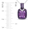 Cushion-Cut Amethyst and Diamond Accent Pendant in Sterling Silver with Black Rhodium