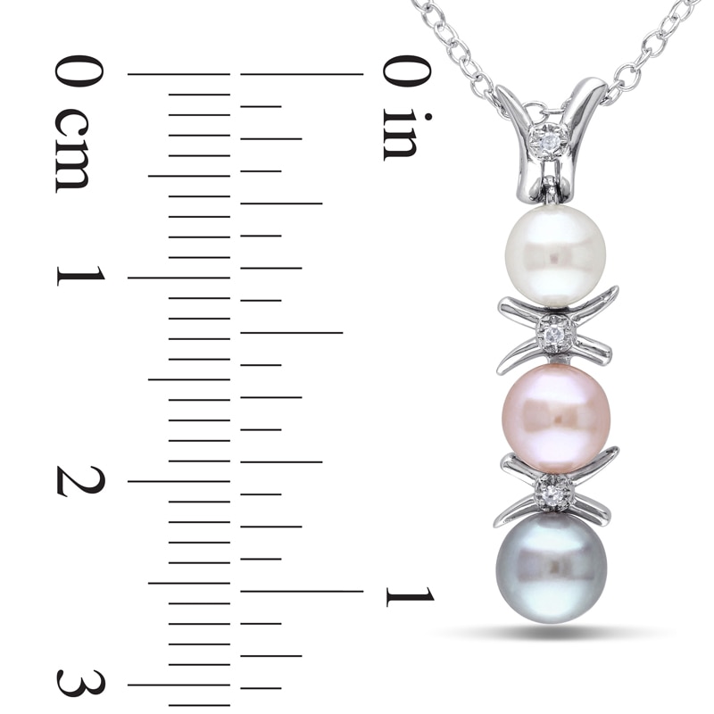 4.5 - 6.0mm Multi-Colour Cultured Freshwater Pearl and Diamond Accent  "X" and "O" Pendant in Sterling Silver