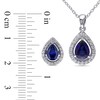 Pear-Shaped Blue and White Lab-Created Sapphire Frame Pendant and Stud Earrings Set in Sterling Silver