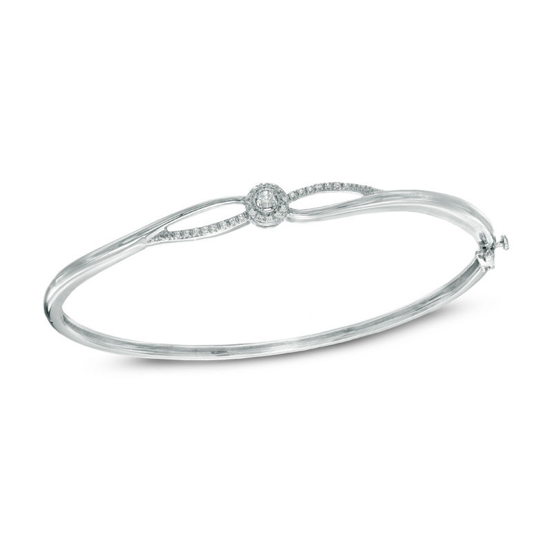 0.14 CT. T.W. Certified Canadian Diamond Centre Braid Bangle in Sterling Silver (I/I2)