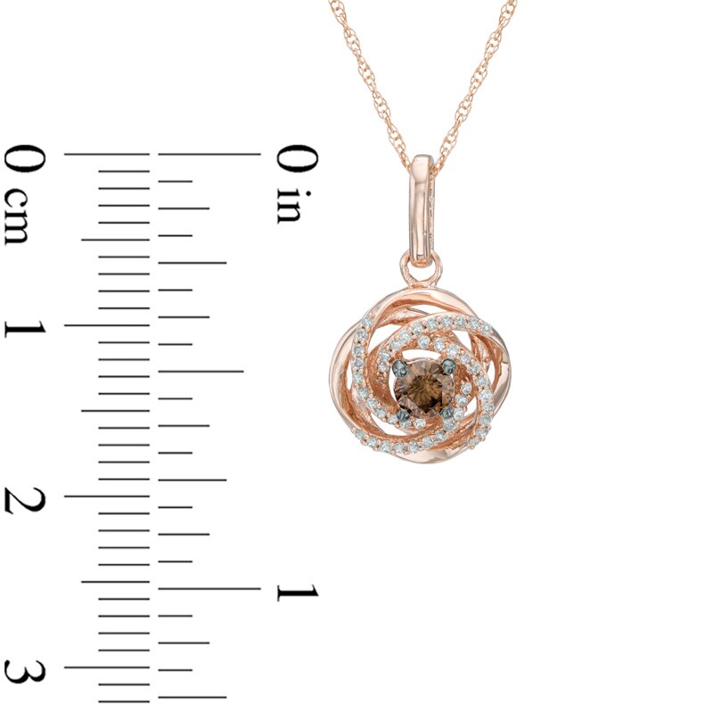 Main Image 2 of 0.25 CT. T.W. Champagne and White Diamond Love Knot Pendant in 10K Rose Gold