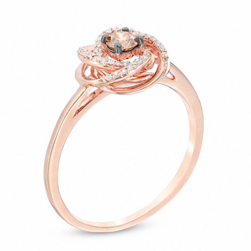 0.25 CT. T.W. Champagne and White Diamond Love Knot Ring 10K Rose Gold