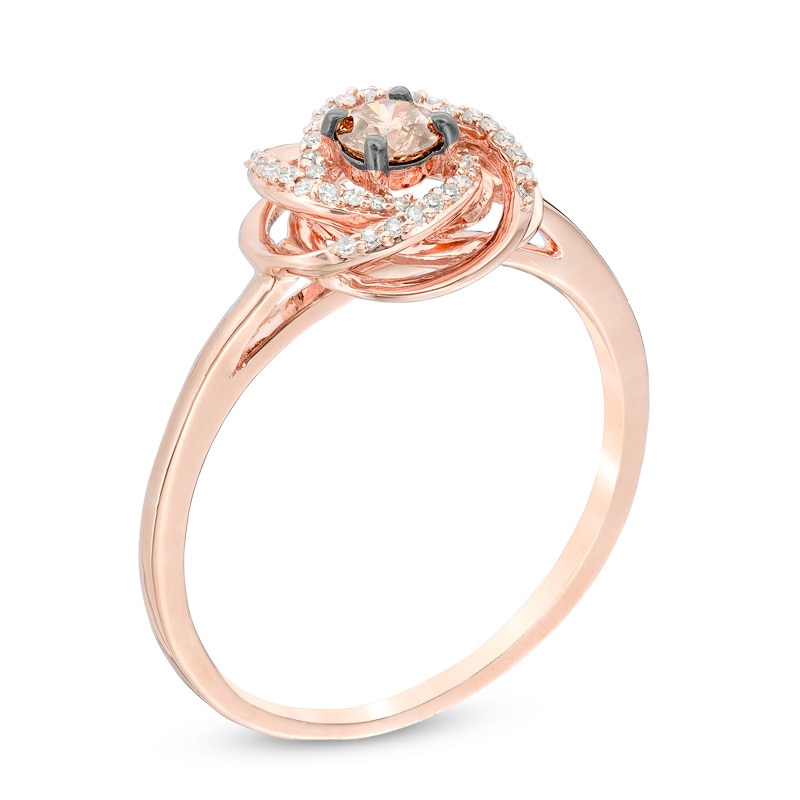 0.25 CT. T.W. Champagne and White Diamond Love Knot Ring in 10K Rose Gold