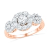 Lab-Created White Sapphire Three Stone Frame Ring in 10K Rose Gold