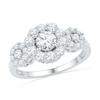 Lab-Created White Sapphire Three Stone Frame Ring in 10K White Gold