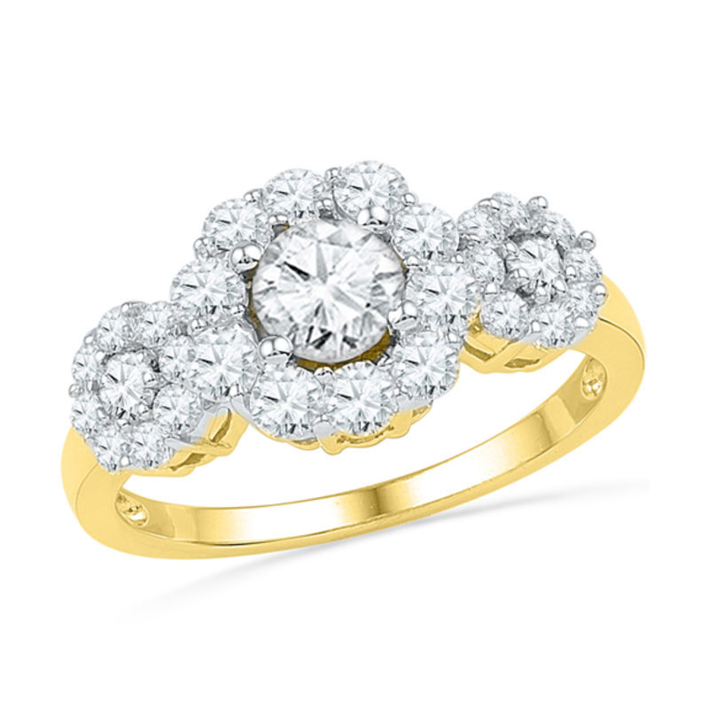 Lab-Created White Sapphire Three Stone Frame Ring in 10K Gold