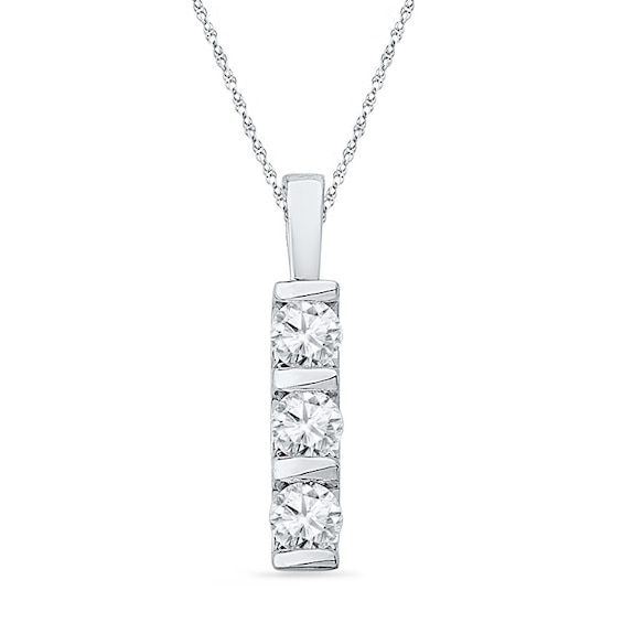 White Lab-Created Sapphire Three Stone Pendant in Sterling Silver
