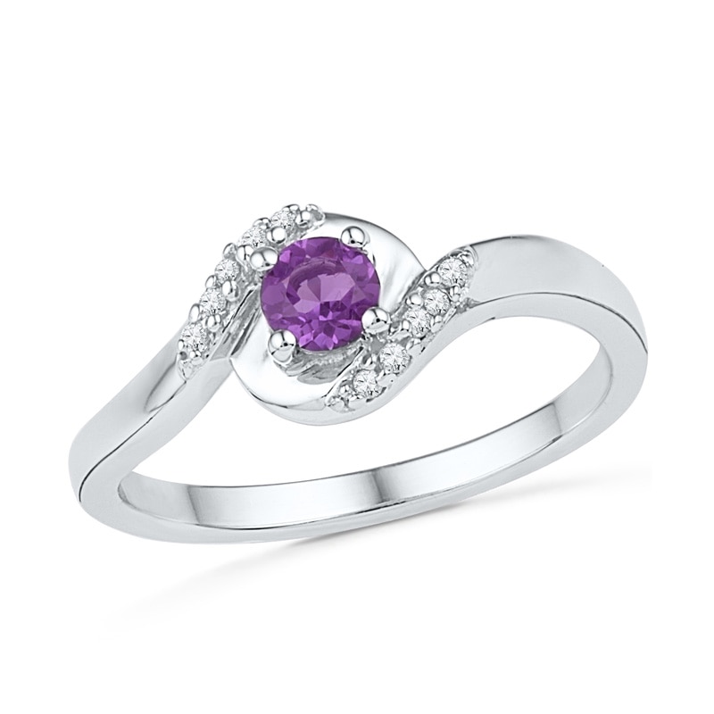 Amethyst and Diamond Accent Bypass Midi Ring in Sterling Silver