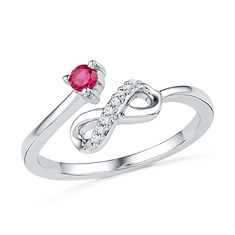 Lab-Created Ruby and Diamond Accent Infinity Midi Ring in Sterling Silver