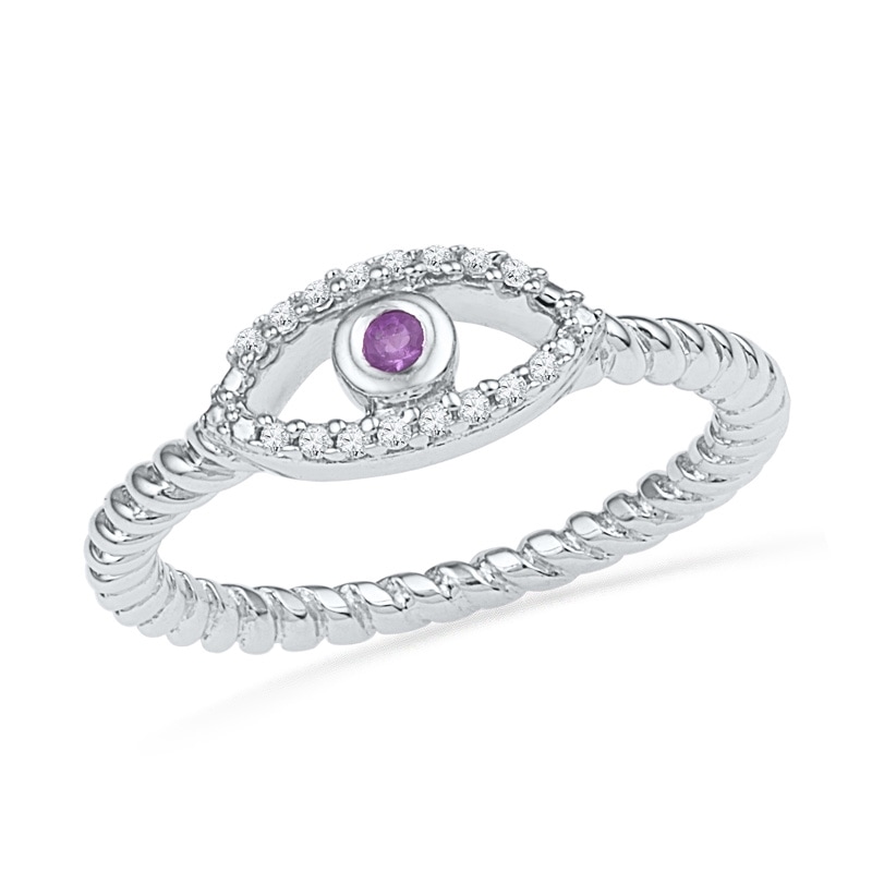 Amethyst and 0.04 CT. T.W. Diamond Evil Eye Midi Ring in Sterling Silver