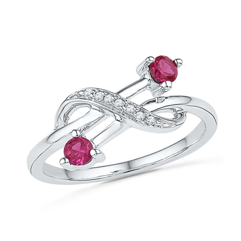 Lab-Created Ruby and Diamond Accent Knot Midi Ring in Sterling Silver