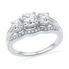 Thumbnail Image 1 of Lab-Created White Sapphire and 0.09 CT. T.W. Diamond Frame Three Stone Ring in Sterling Silver