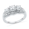 Thumbnail Image 2 of Lab-Created White Sapphire and 0.09 CT. T.W. Diamond Frame Three Stone Ring in Sterling Silver
