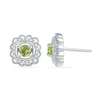 Thumbnail Image 0 of 4.0mm Peridot and 0.12 CT. T.W. Diamond Flower Frame Stud Earrings in Sterling Silver