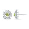 Thumbnail Image 1 of 4.0mm Peridot and 0.12 CT. T.W. Diamond Flower Frame Stud Earrings in Sterling Silver