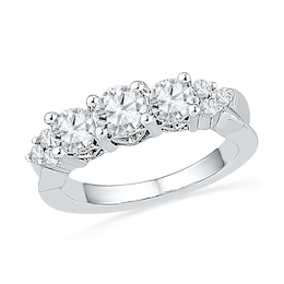 Lab-Created White Sapphire and 0.12 CT. T.W. Diamond Three Stone Ring in Sterling Silver