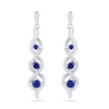 Lab-Created Blue Sapphire and 0.12 CT. T.W. Diamond Swirl Three Stone Drop Earrings in Sterling Silver