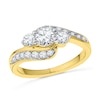 Thumbnail Image 0 of Lab-Created White Sapphire Three Stone Bypass Ring in 10K Gold