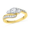 Lab-Created White Sapphire Three Stone Bypass Ring in 10K Gold