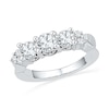Lab-Created White Sapphire and 0.12 CT. T.W. Diamond Three Stone Ring in 10K White Gold