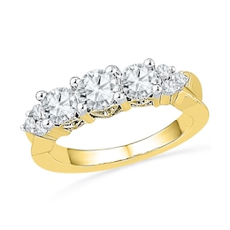 Lab-Created White Sapphire and 0.12 CT. T.W. Diamond Three Stone Ring in 10K Gold