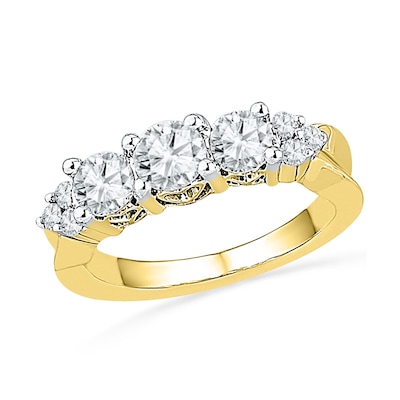 Lab-Created White Sapphire and 0.12 CT. T.W. Diamond Three Stone Ring in 10K Gold