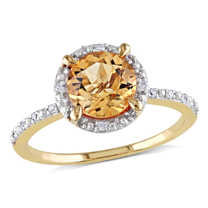 7.0mm Citrine and 0.05 CT. T.W. Diamond Frame Ring in 10K Gold|Peoples Jewellers