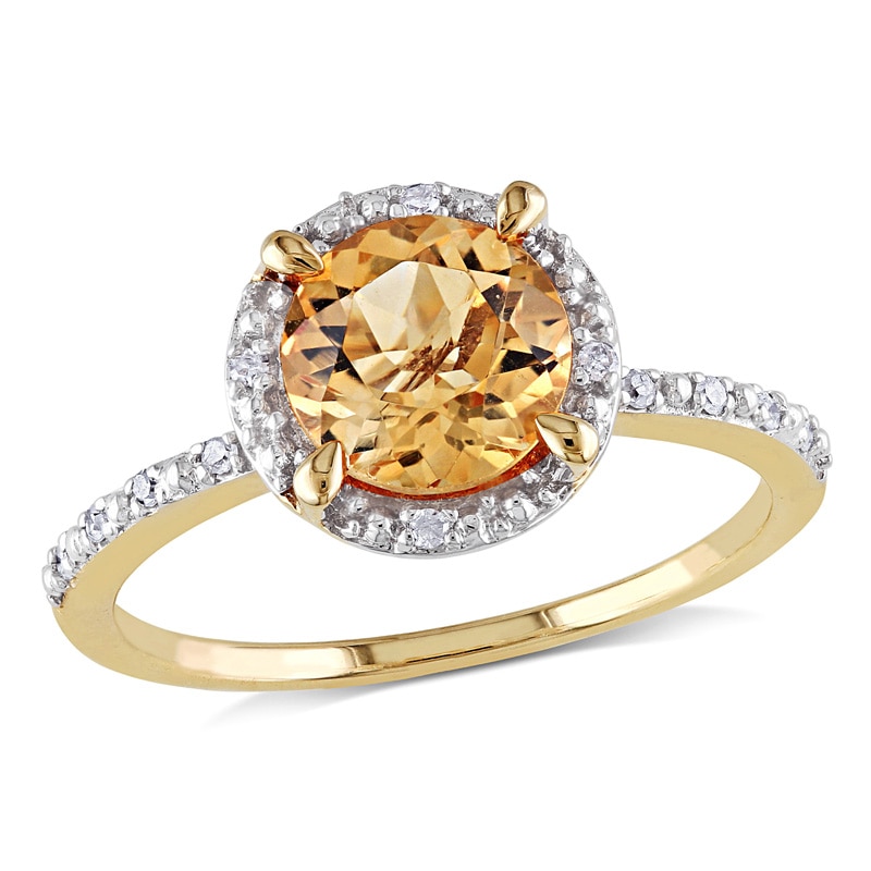 Main Image 1 of 7.0mm Citrine and 0.05 CT. T.W. Diamond Frame Ring in 10K Gold