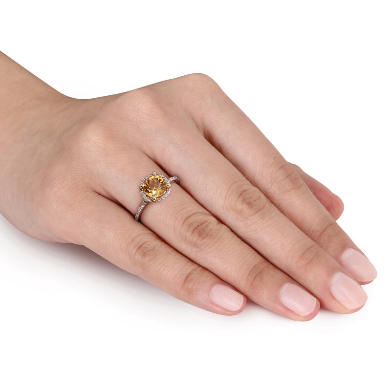 Main Image 3 of 7.0mm Citrine and 0.05 CT. T.W. Diamond Frame Ring in 10K Gold