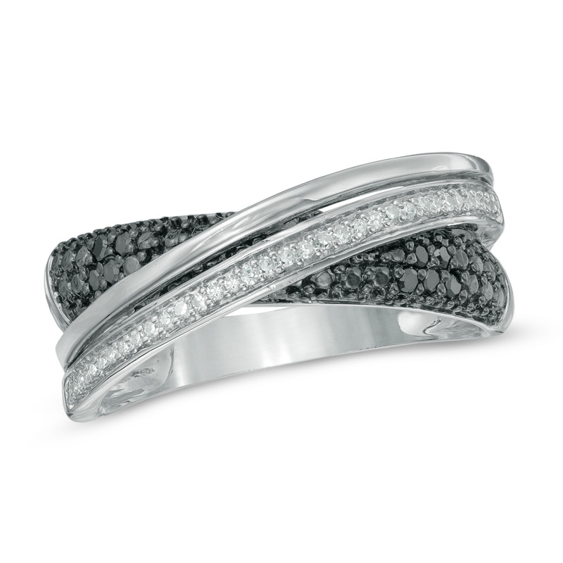 0.15 CT. T.W. Enhanced Black and White Diamond Orbit Crossover Ring in Sterling Silver|Peoples Jewellers