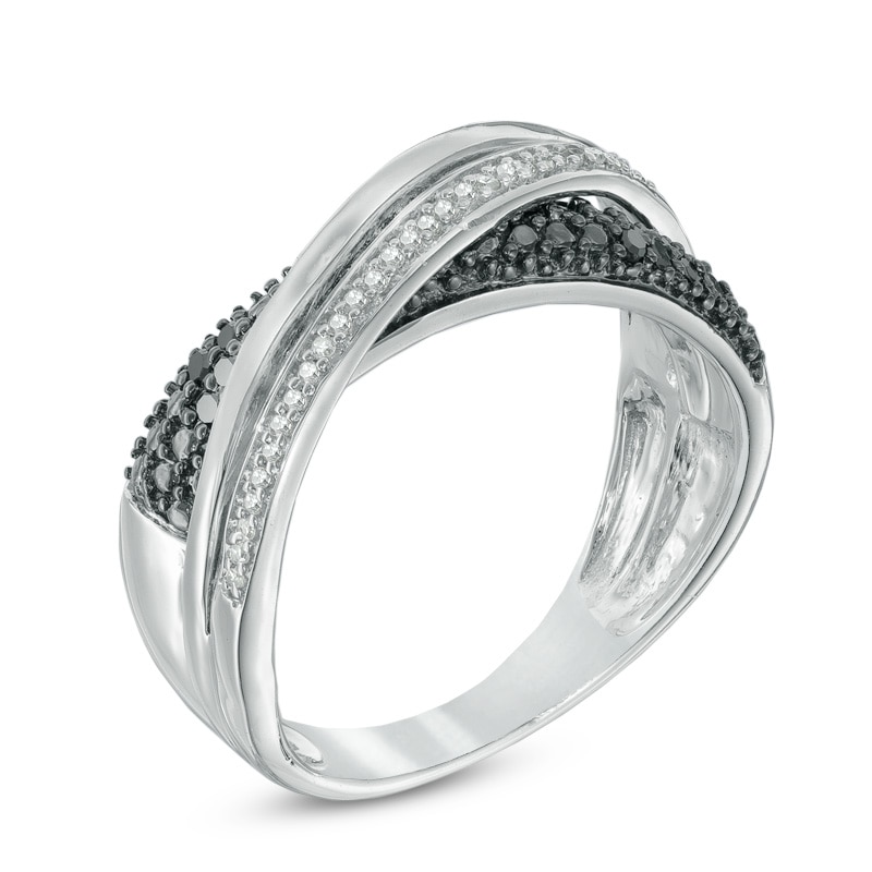 0.15 CT. T.W. Enhanced Black and White Diamond Orbit Crossover Ring in Sterling Silver