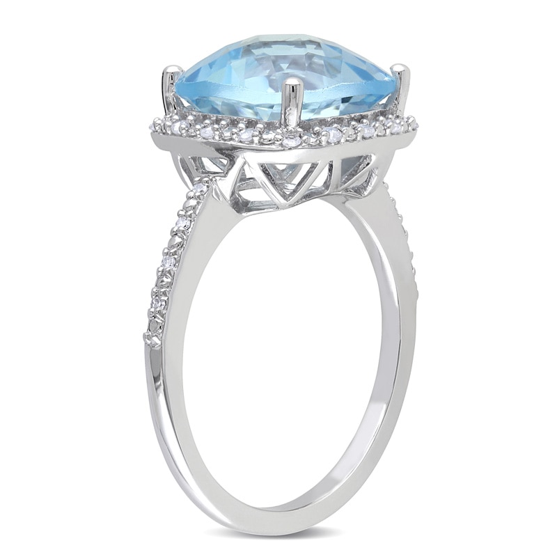 10.0mm Cushion-Cut Blue Topaz and 0.10 CT. T.W. Diamond Frame Ring in 10K White Gold