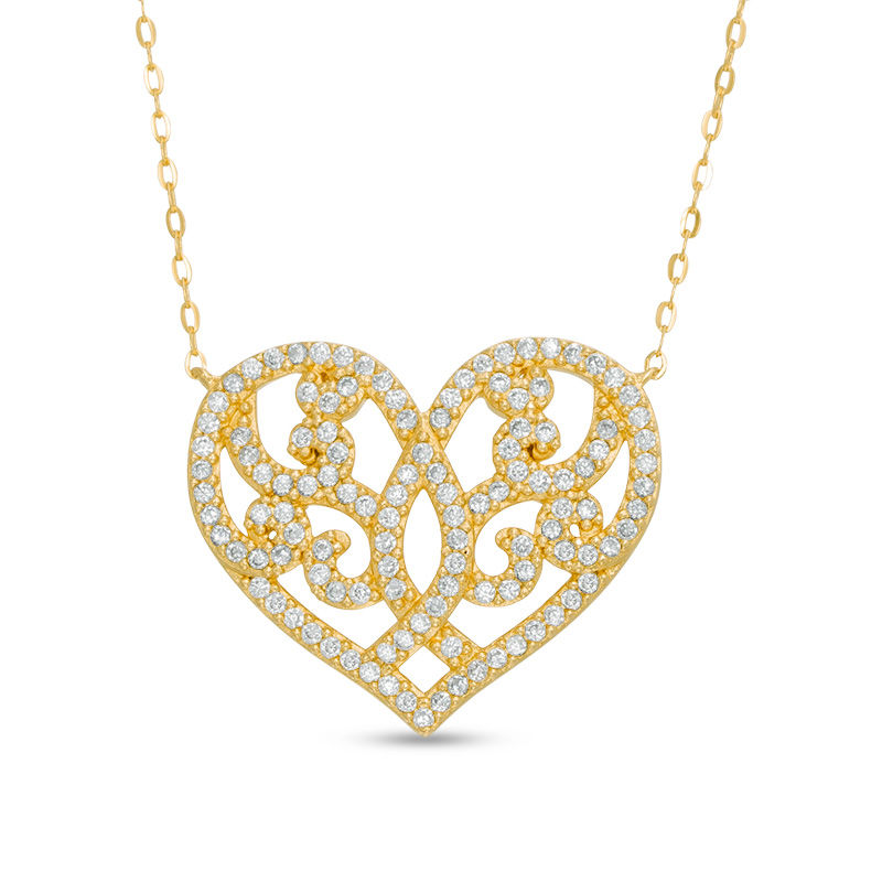 AVA Nadri Crystal Ornate Heart Necklace in Sterling Silver with 18K Gold Plate - 16"|Peoples Jewellers