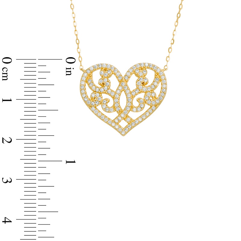 AVA Nadri Crystal Ornate Heart Necklace in Sterling Silver with 18K Gold Plate - 16"