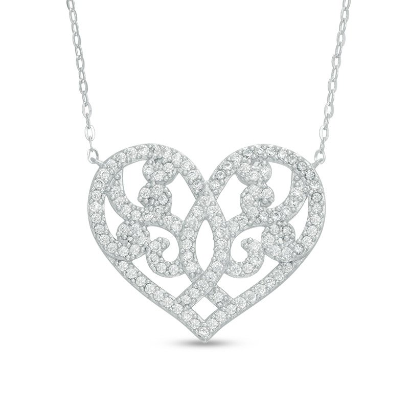 AVA Nadri Crystal Ornate Heart Necklace in Sterling Silver - 16"