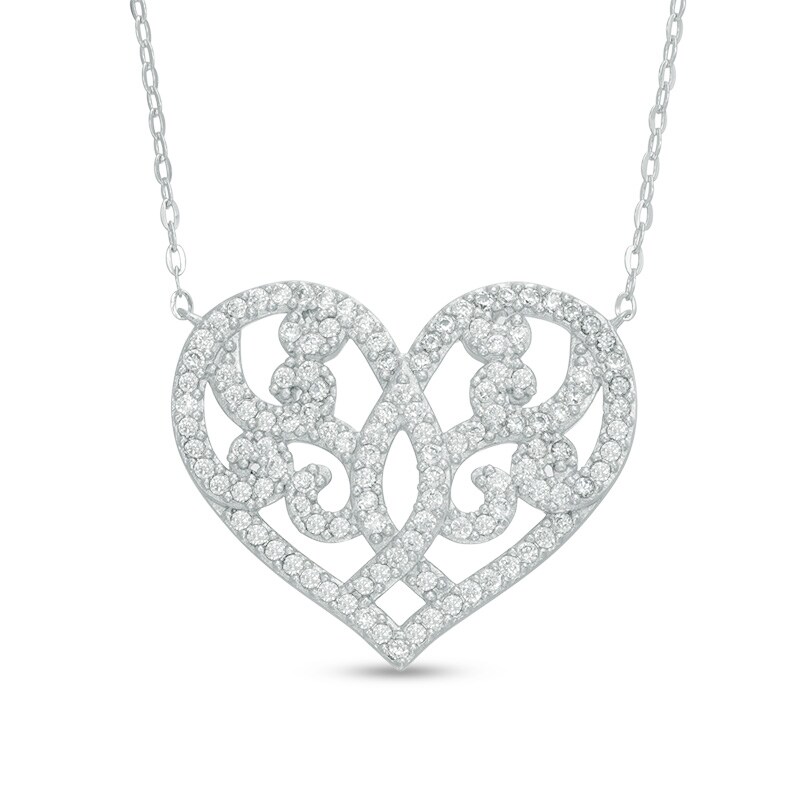 Main Image 1 of AVA Nadri Crystal Ornate Heart Necklace in Sterling Silver - 16"
