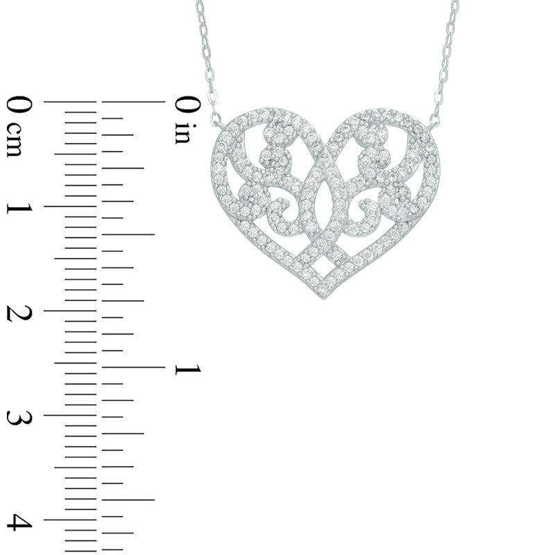 AVA Nadri Crystal Ornate Heart Necklace in Sterling Silver - 16"