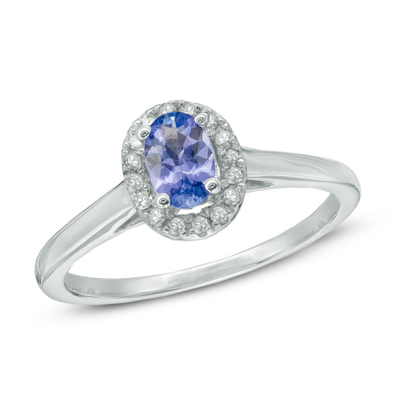 Oval Tanzanite and Diamond Accent Frame Ring in 10K White Gold