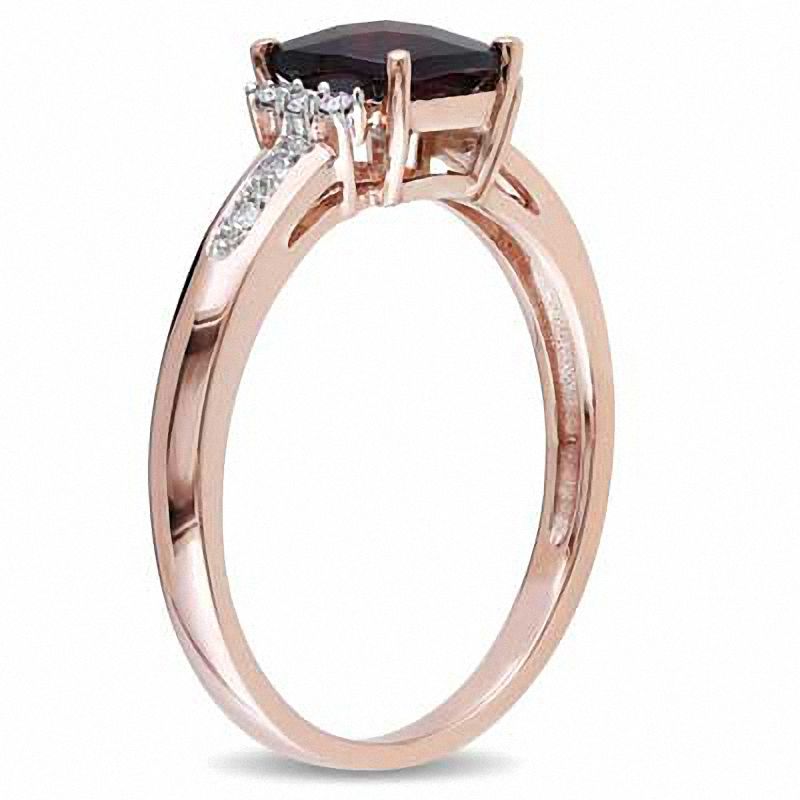6.0mm Cushion-Cut Garnet and Diamond Accent Ring in 10K Rose Gold