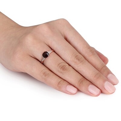 6.0mm Cushion-Cut Garnet and 0.05 CT. T.W. Diamond Ring in 10K Rose Gold